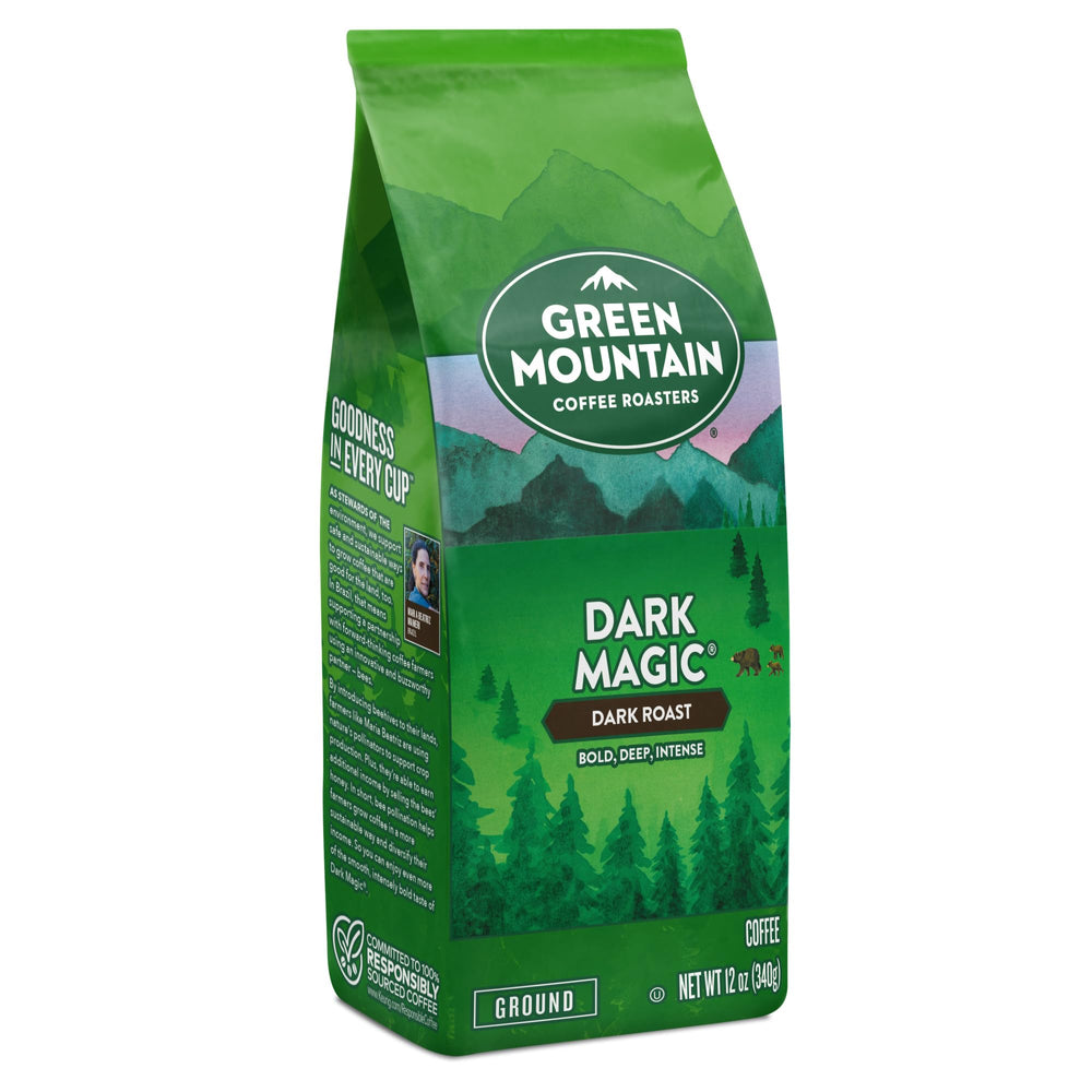 Pouring hot water over Green Mountain Dark Magic.