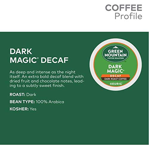 Packaging shot of Green Mountain Dark Magic DECAF Extra Bold K-Cups, ideal for stocking up a bold decaf option.