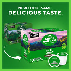 Green Mountain Dark Magic packaging showing 6-pack for convenient mealtime boosts.