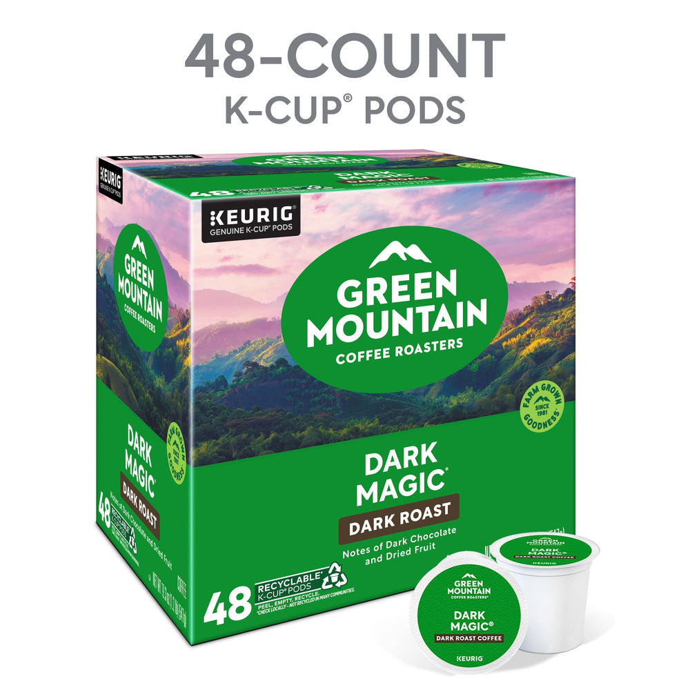 Green Mountain Dark Magic packaging highlights Arabica beans.