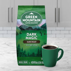 Steam rises from Green Mountain Dark Magic for a rich cup