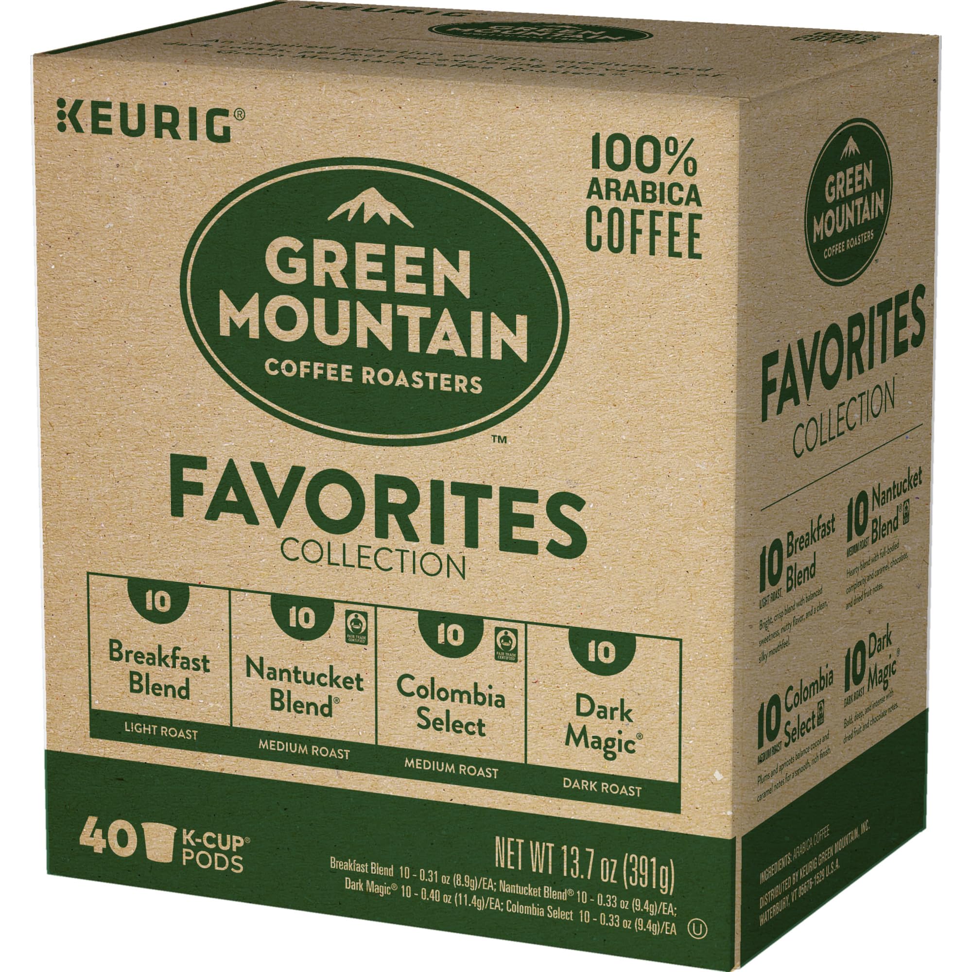 Green Mountain Dark Roast K-Cup pod offering a richer, cocoa-like finish.