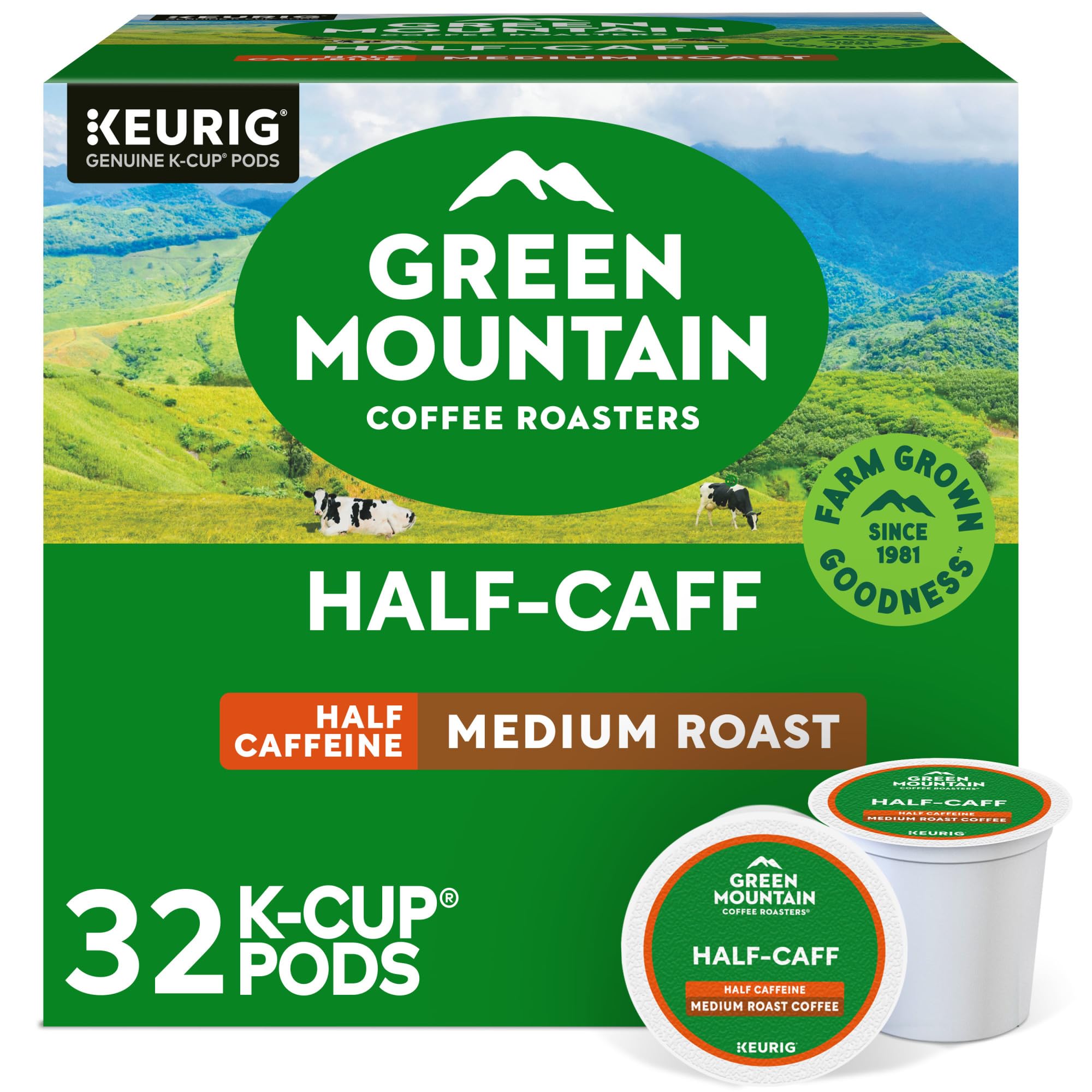 Green Mountain Half Caff box of pods for easy morning routines.