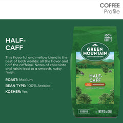 Green Mountain Half-Caff mug steaming, ideal for morning rituals