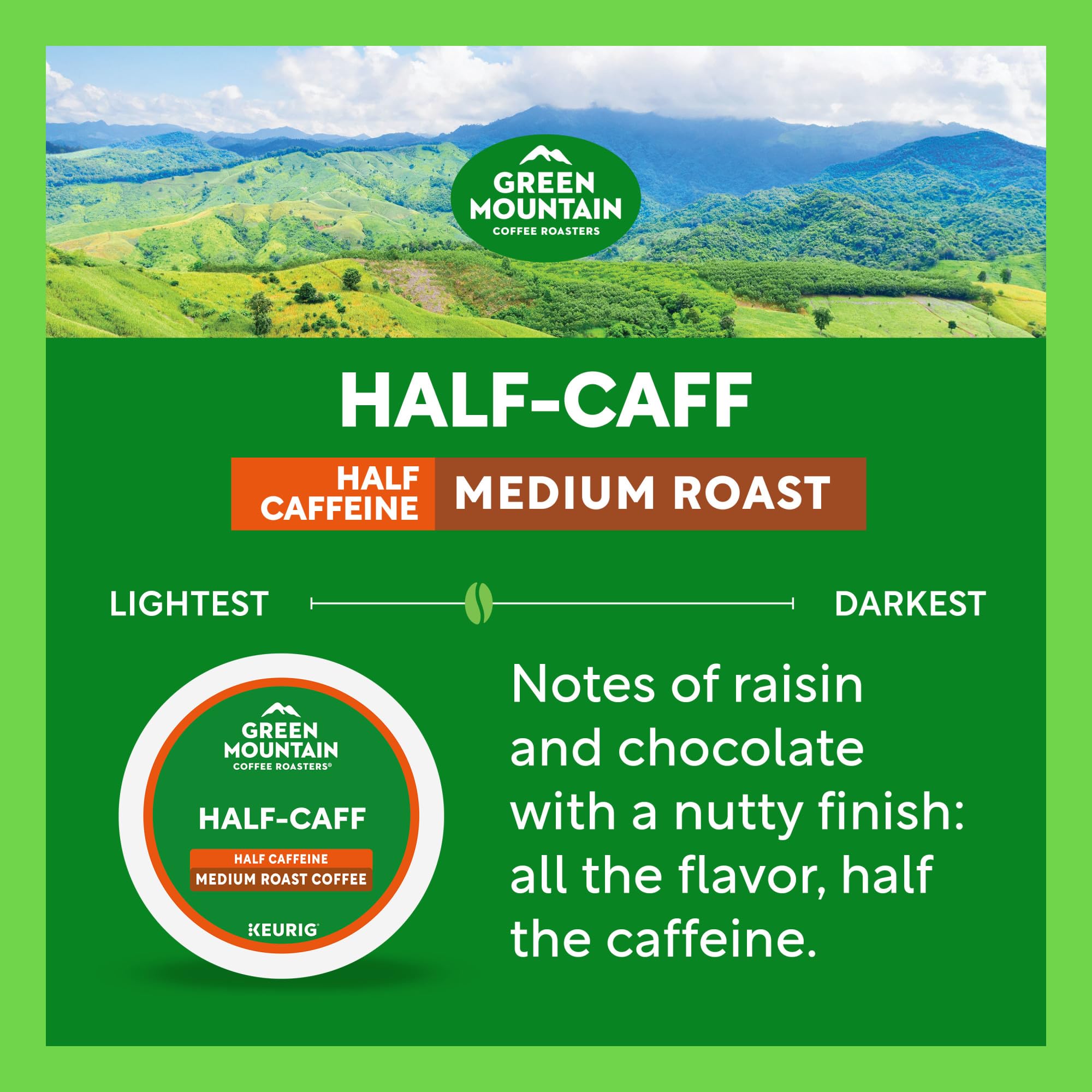 Green Mountain Half Caff Orthodox Union Kosher certification logo.