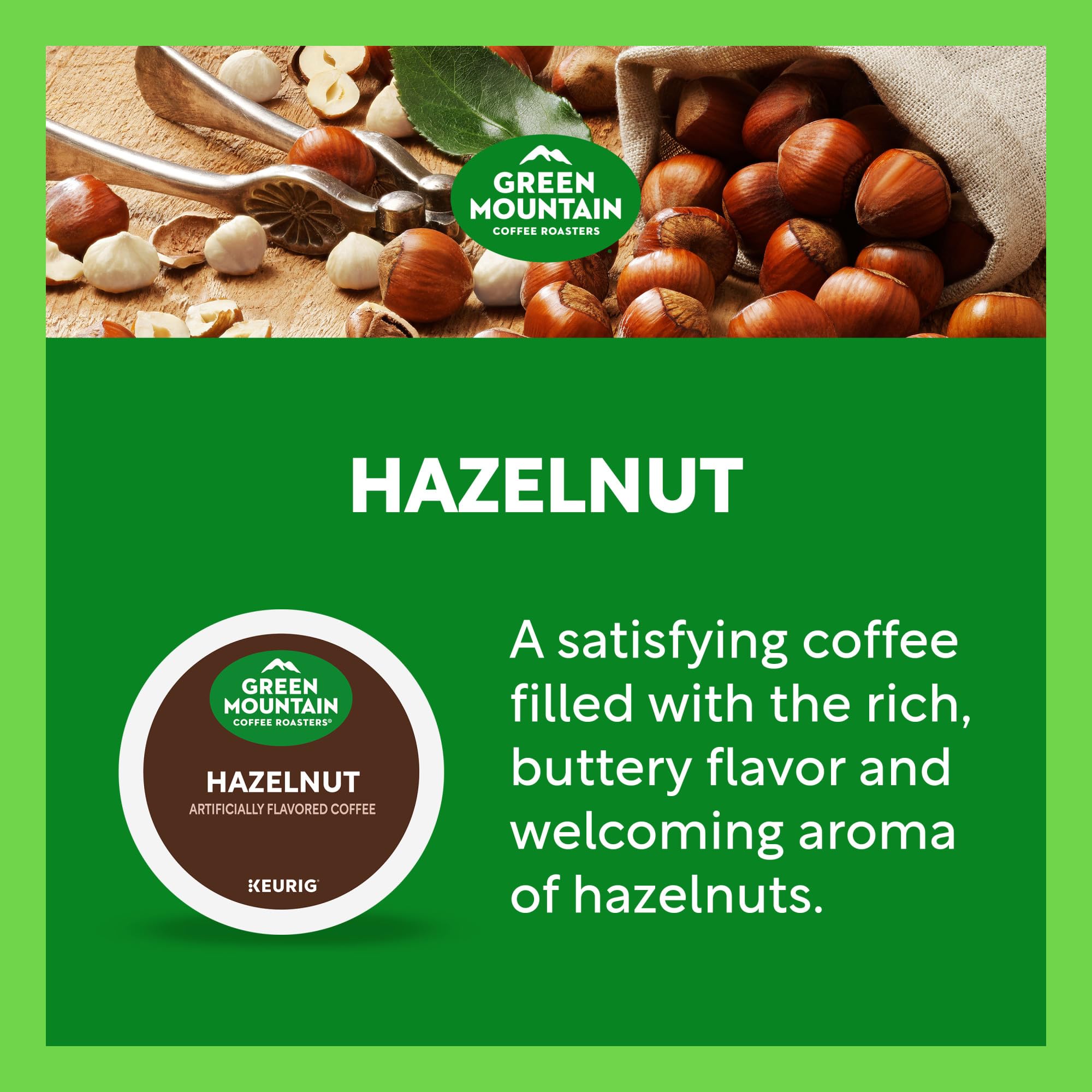 Green Mountain Hazelnut K-Cup compatible with Keurig machines.