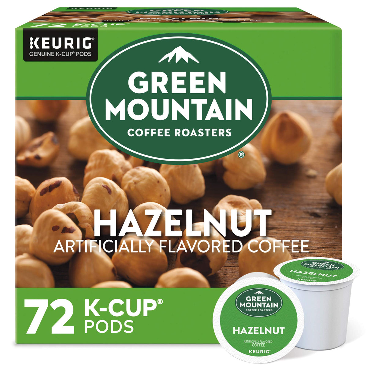 Green Mountain Hazelnut K-Cup pods for a smooth, nutty morning brew.