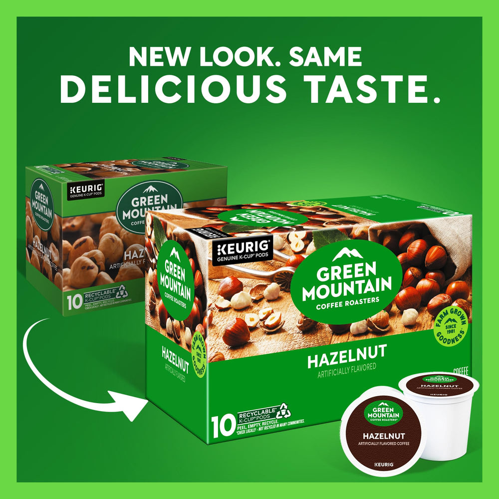 Green Mountain Hazelnut packaging highlighting sustainability and premium roast