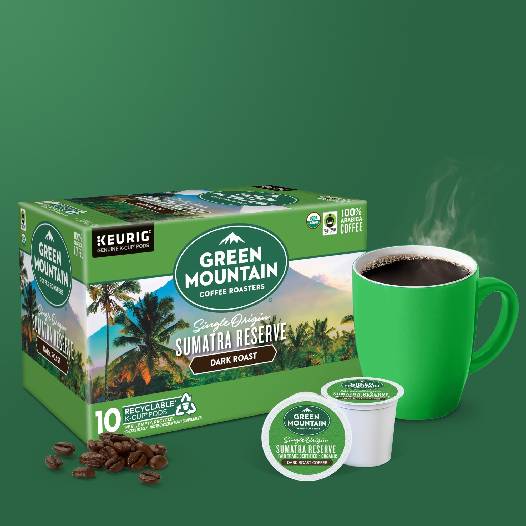 Green Mountain Sumatra Reserve Keurig-compatible coffee pods.