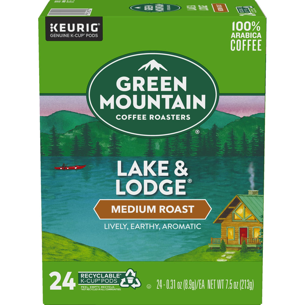 Mountain lake cabin scene evokes Lake & Lodge coffee rituals