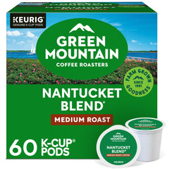 Green Mountain Nantucket Blend K-Cup box showing the medium roast presentation for a balanced morning