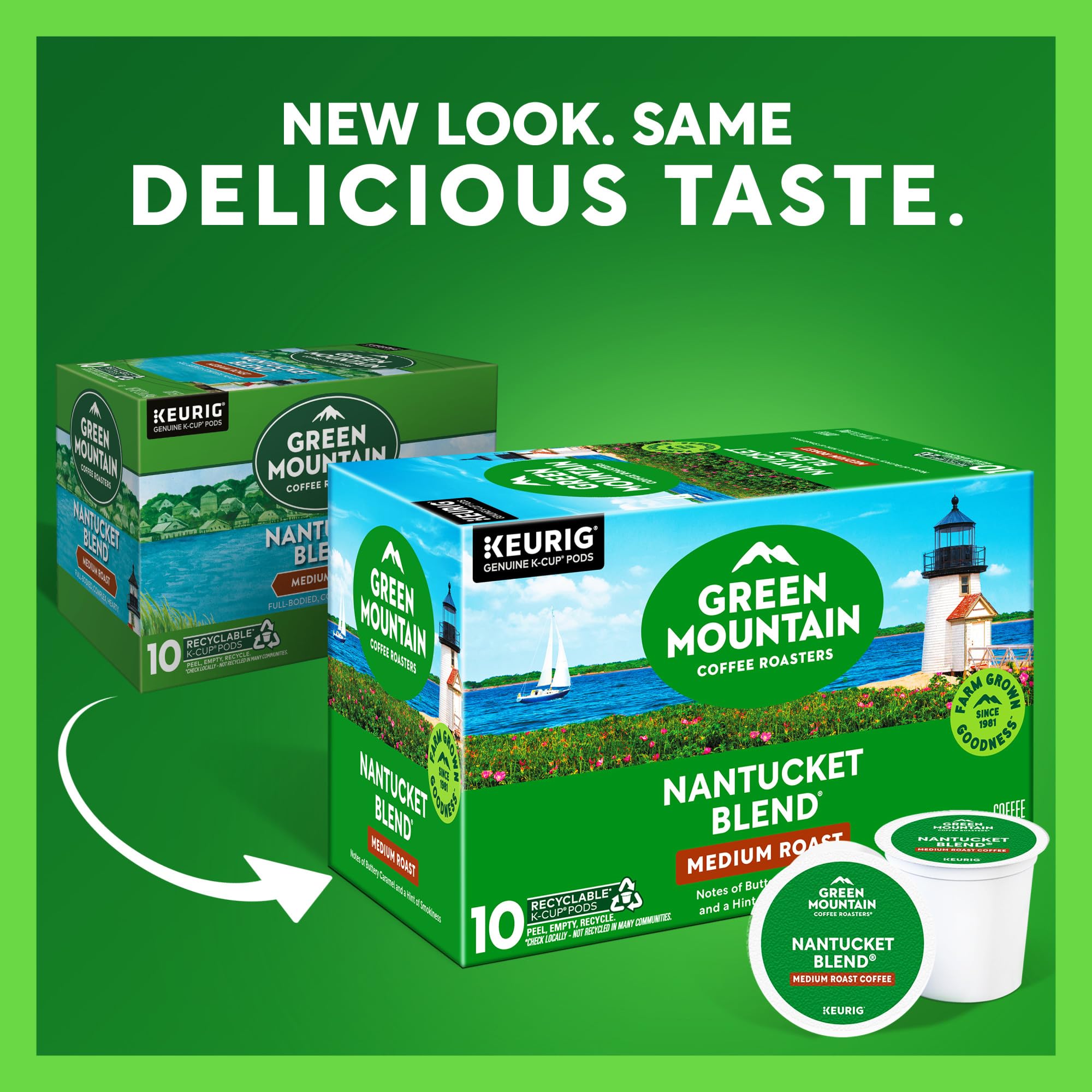 Green Mountain Nantucket Blend K-Cup pod ready for brewing in Keurig