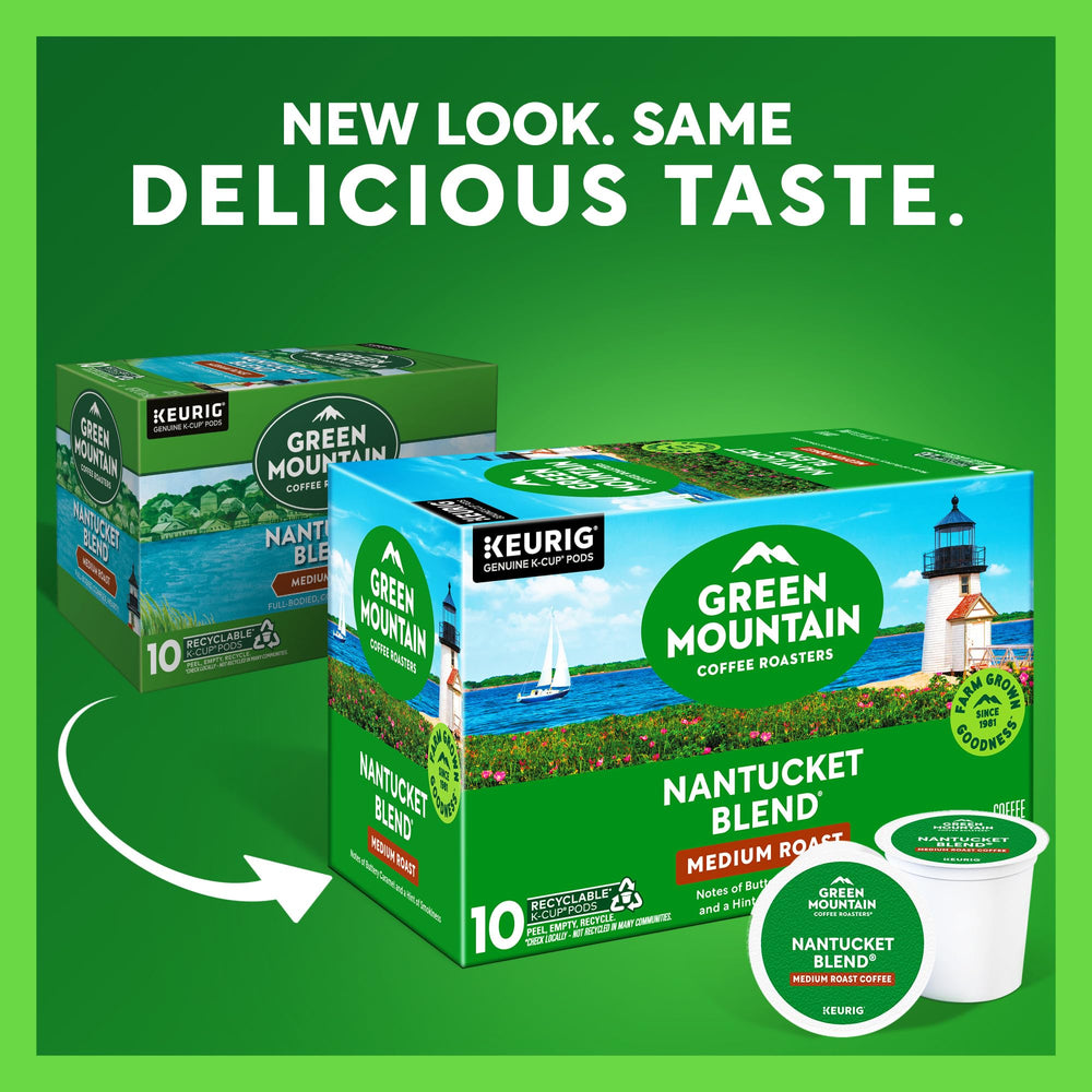 Green Mountain Nantucket Blend K-Cup pod ready for brewing in Keurig