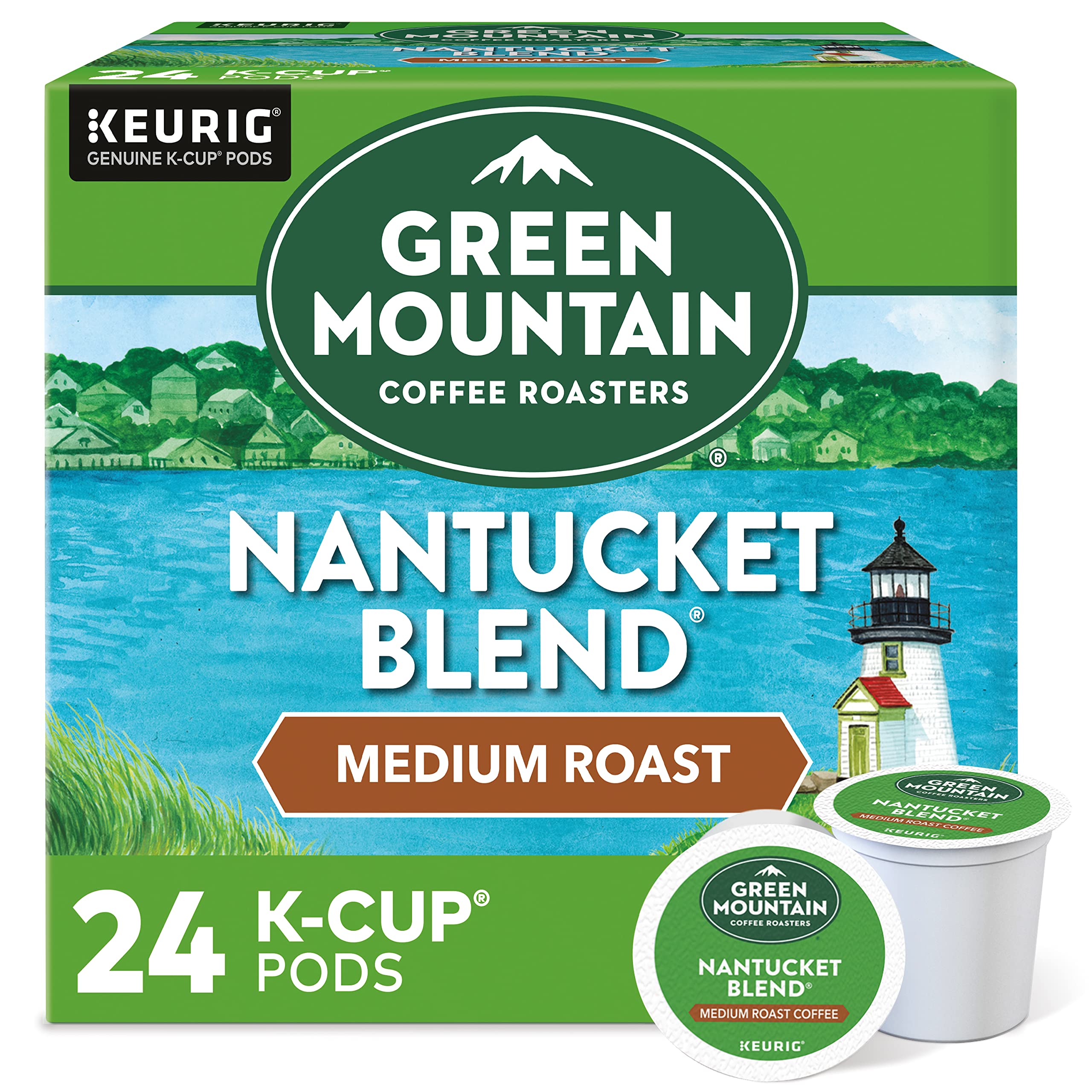 Green Mountain Nantucket Blend K-Cup pods offer a balanced medium roast for a smooth cup.