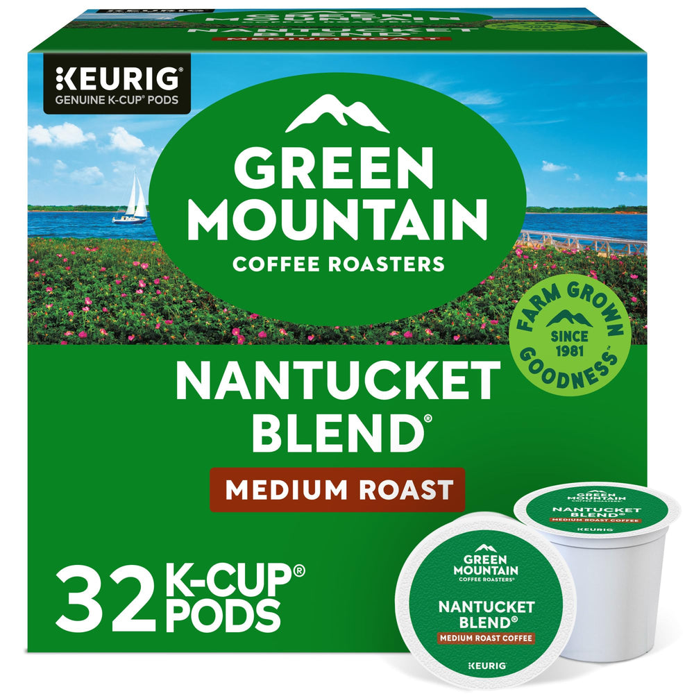 Green Mountain Nantucket Blend K-Cup pods ready for quick Keurig brew.