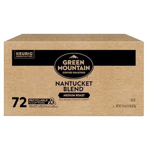 Green Mountain Nantucket Blend display packaging on shelf for convenience