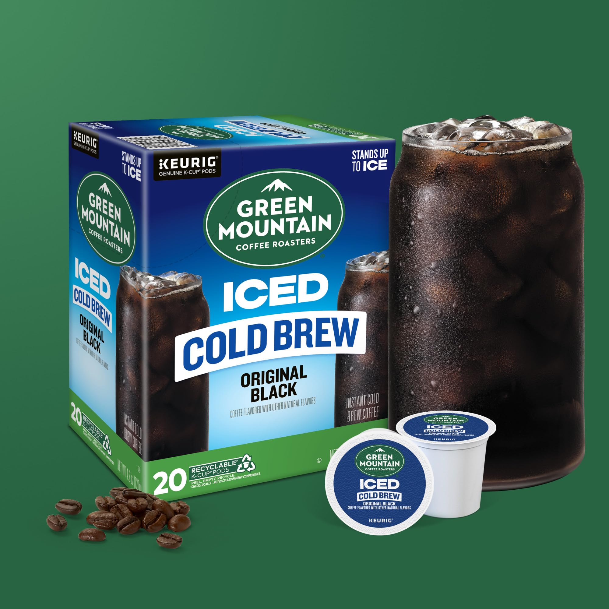 Green Mountain Original Black Iced Cold Brew cup on ice offers quick refreshment.