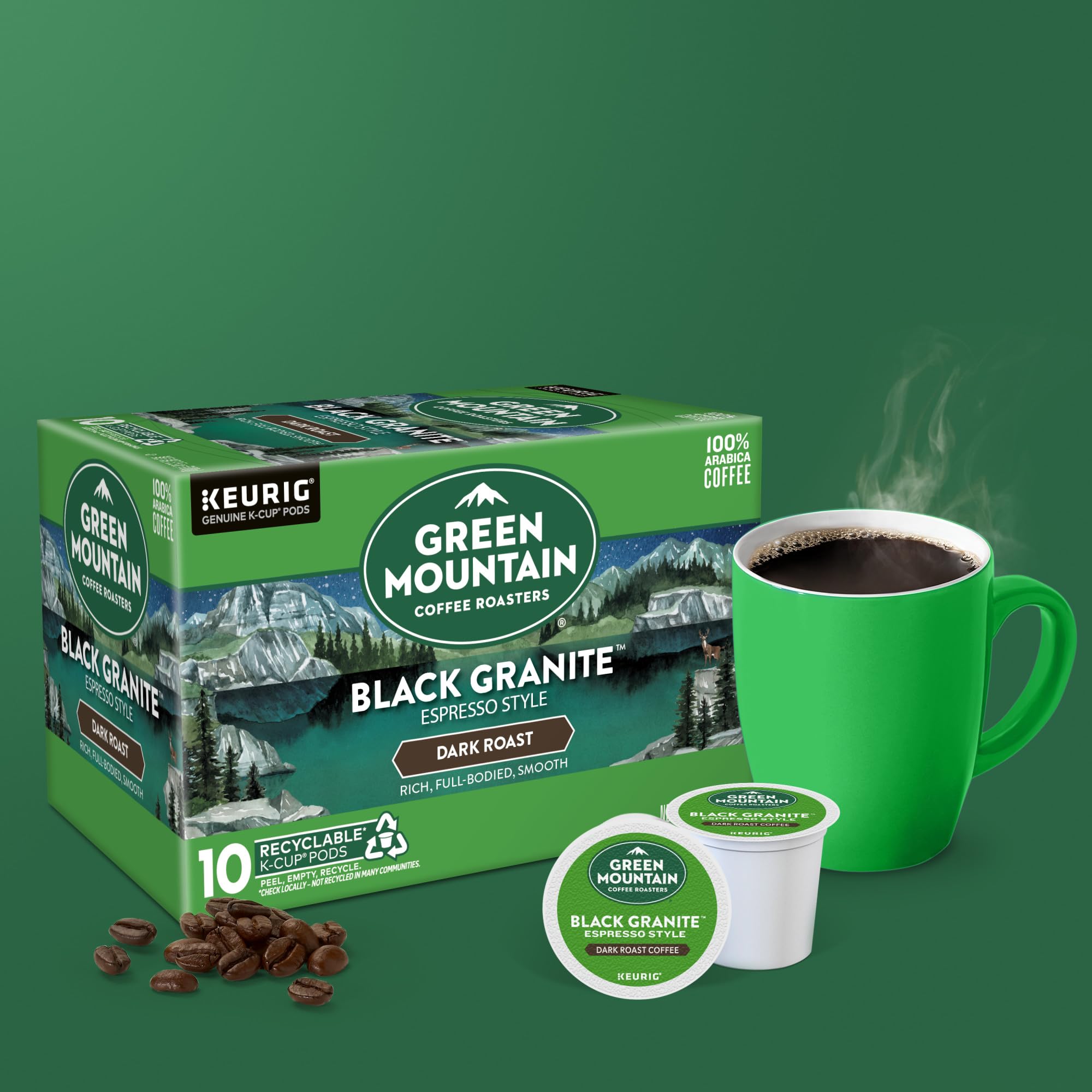 Recyclable K-Cup pods from Green Mountain support easy disposal.