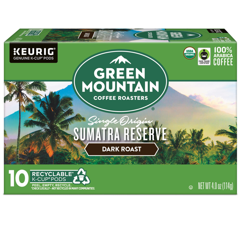 Green Mountain Sumatra Reserve flavor notes of chocolate and fruit.