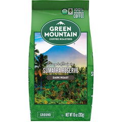 Green Mountain Coffee Roasters Sumatra Reserve ground-coffee pour, rich aroma enhances daily brewing routine.
