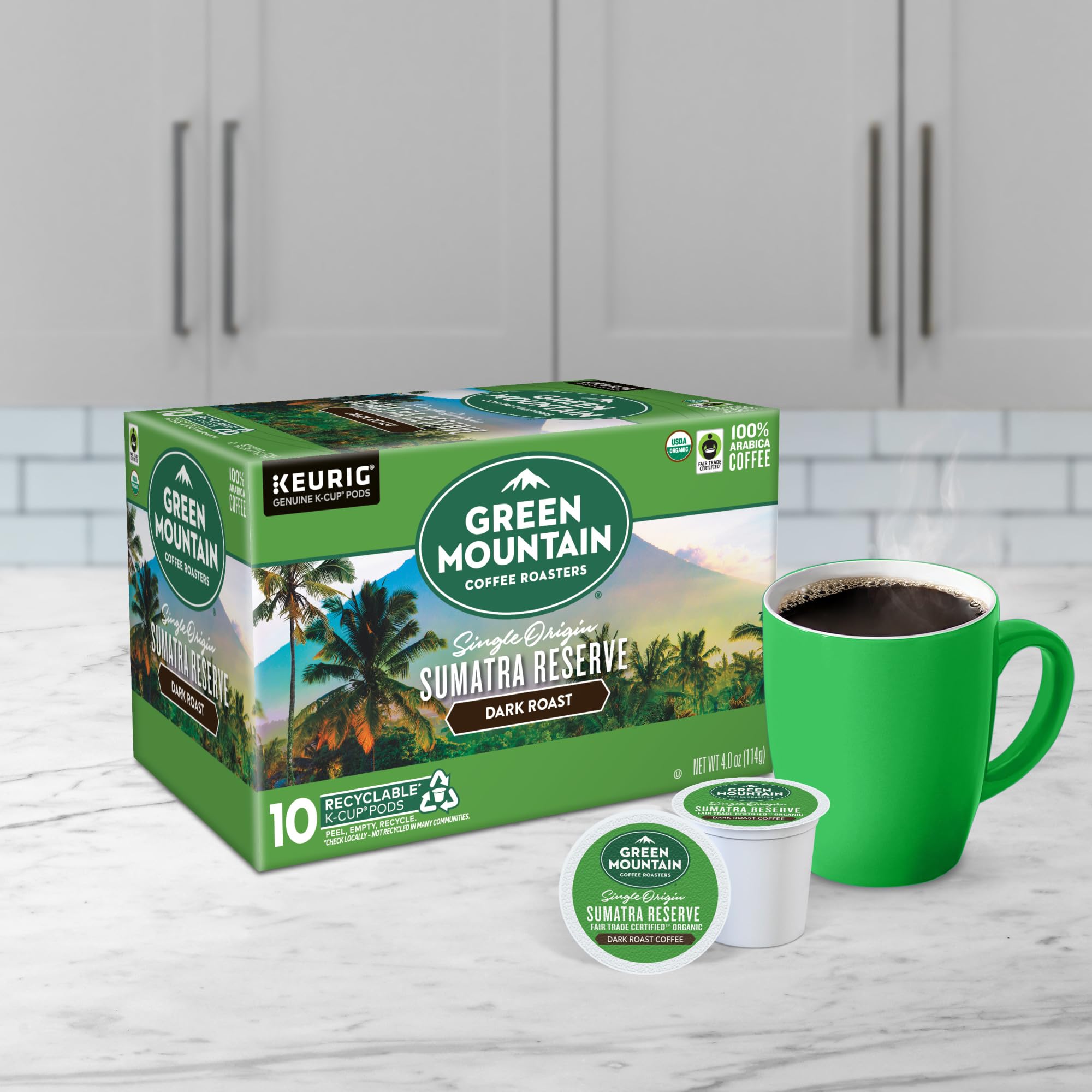 Green Mountain Sumatra Reserve single-origin packaging highlighting origin.