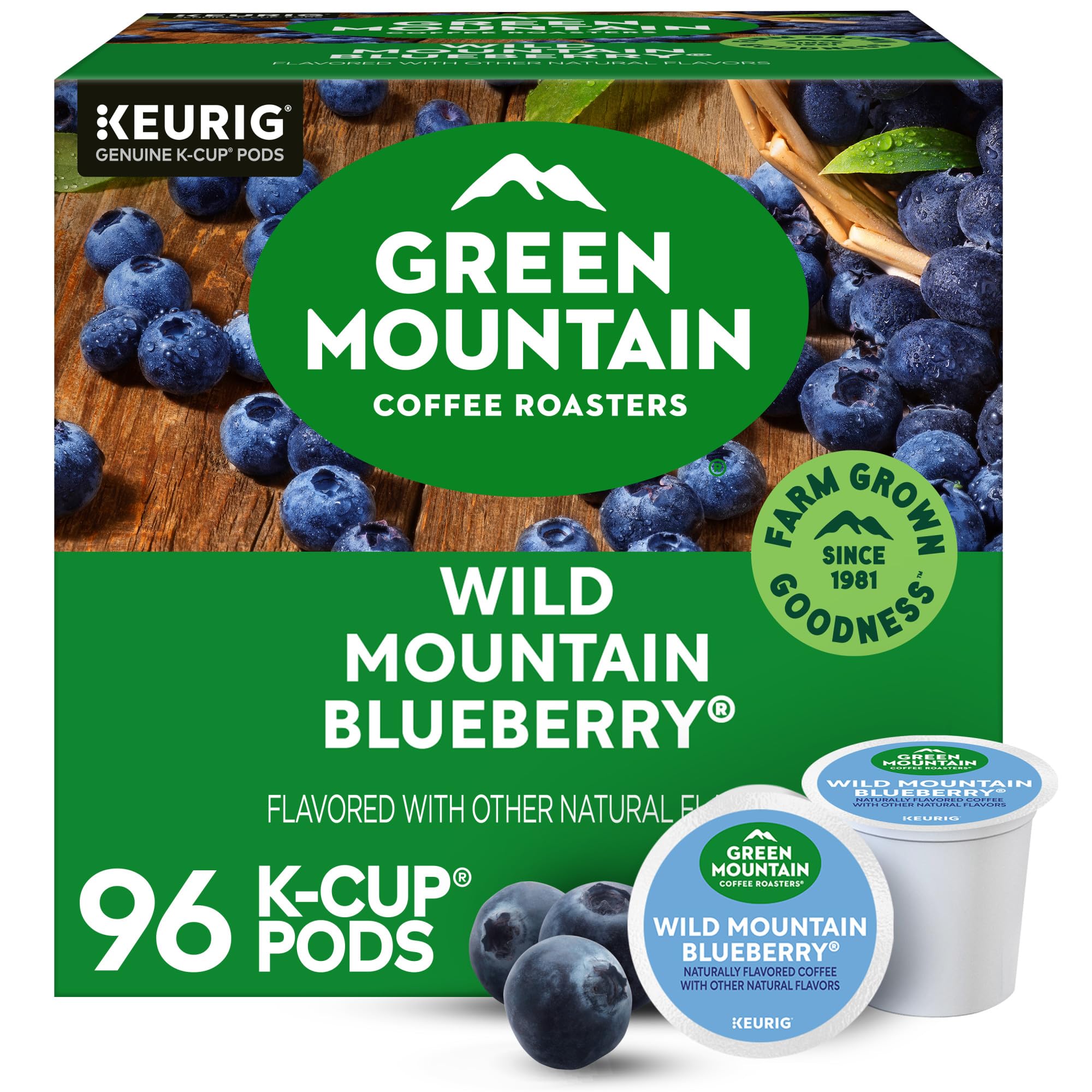 Green Mountain Wild Mountain Blueberry K-Cup pods for a bright morning brew.