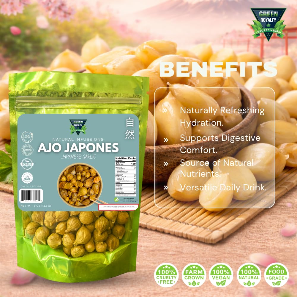 Green Royalty Japanese Garlic antioxidant-rich closeup emphasizes natural benefits