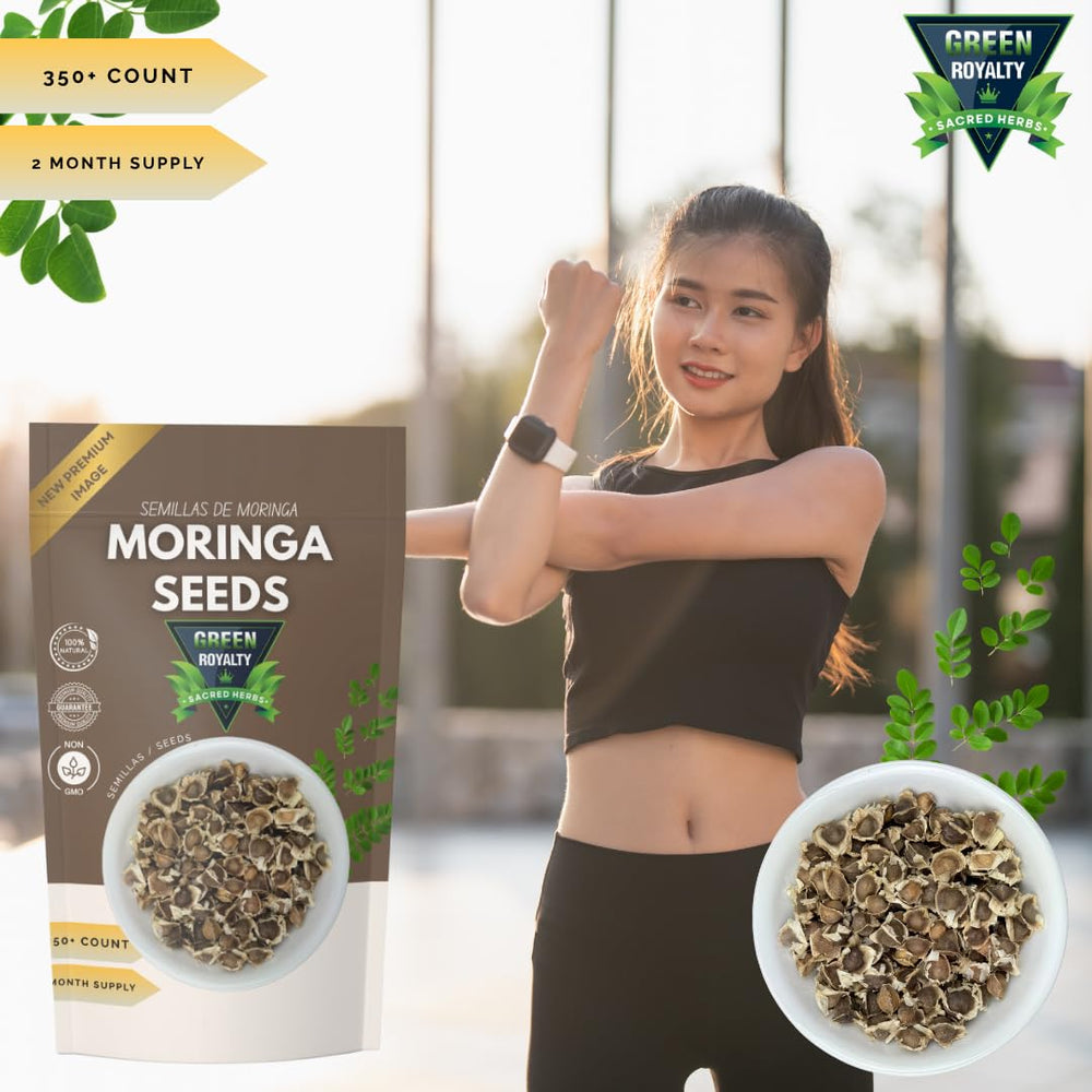 Green Royalty Moringa seeds in bowl, ready to mix into meals or smoothies.