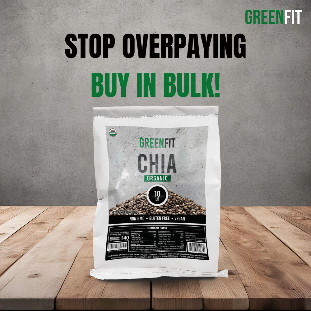Greenfit A+ grade chia seeds closeup for premium quality.