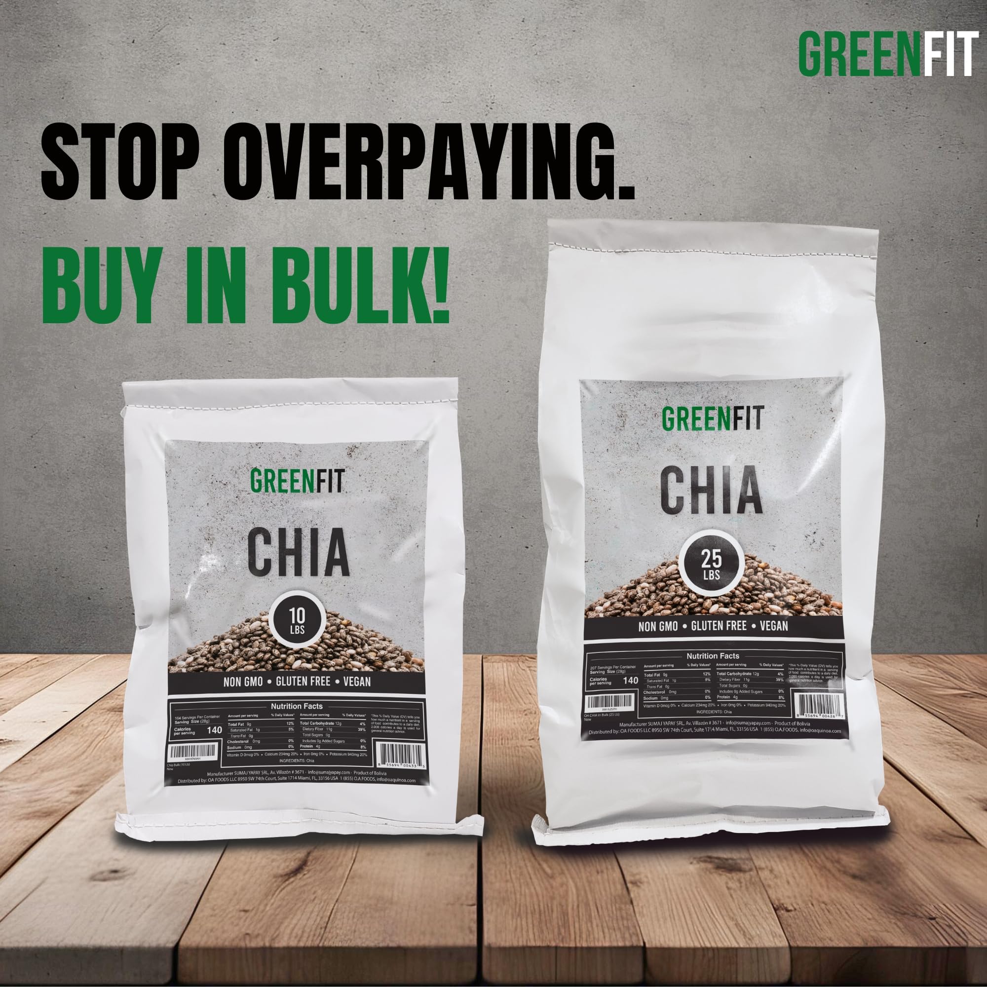 Greenfit a+ grade chia seeds emphasize quality and consistency for home cooks.