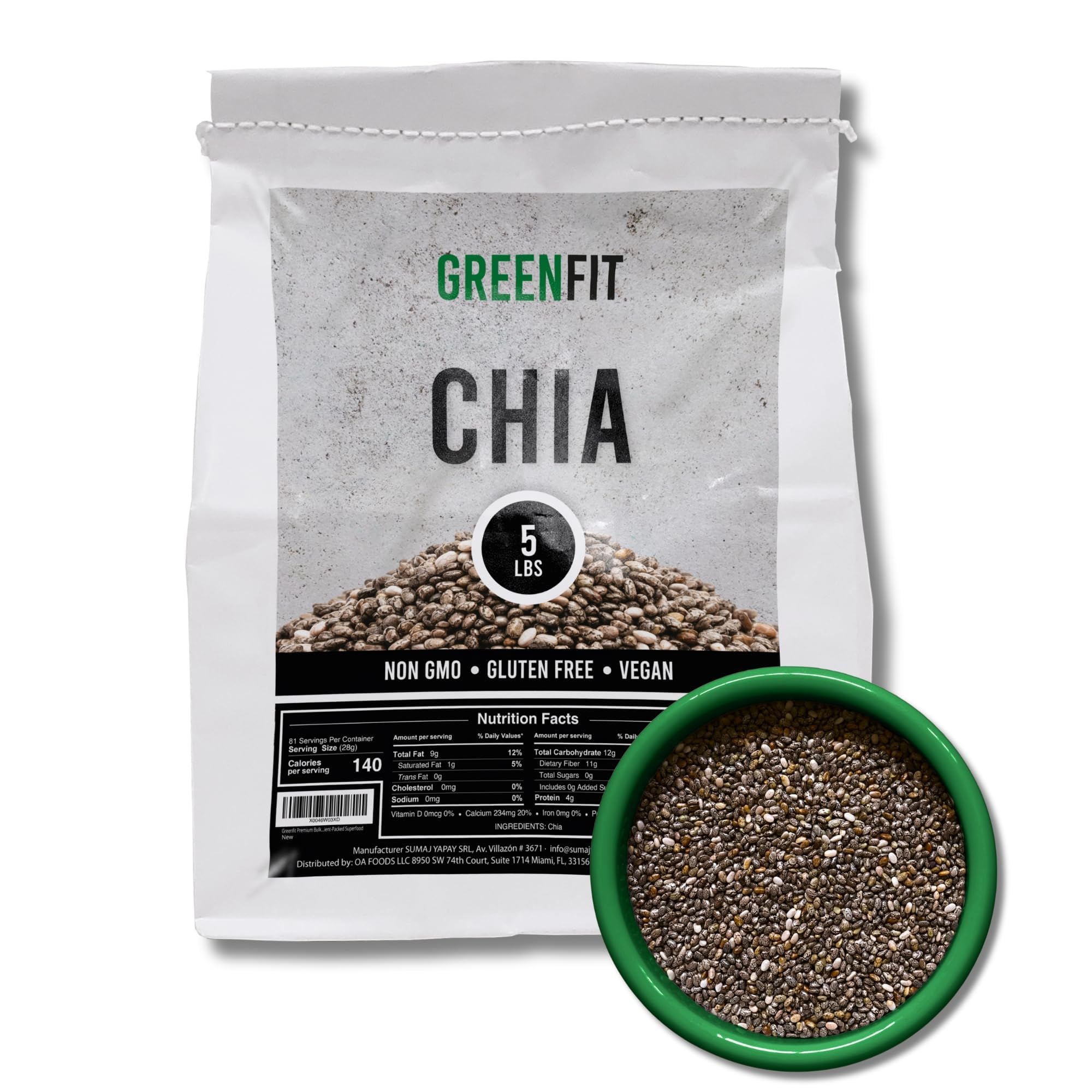 Greenfit bulk chia 5lb bag for bulk kitchen use and long-term storage.