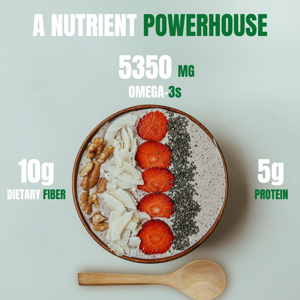 Greenfit chia seeds in smoothie bowl for a quick nutrition boost.
