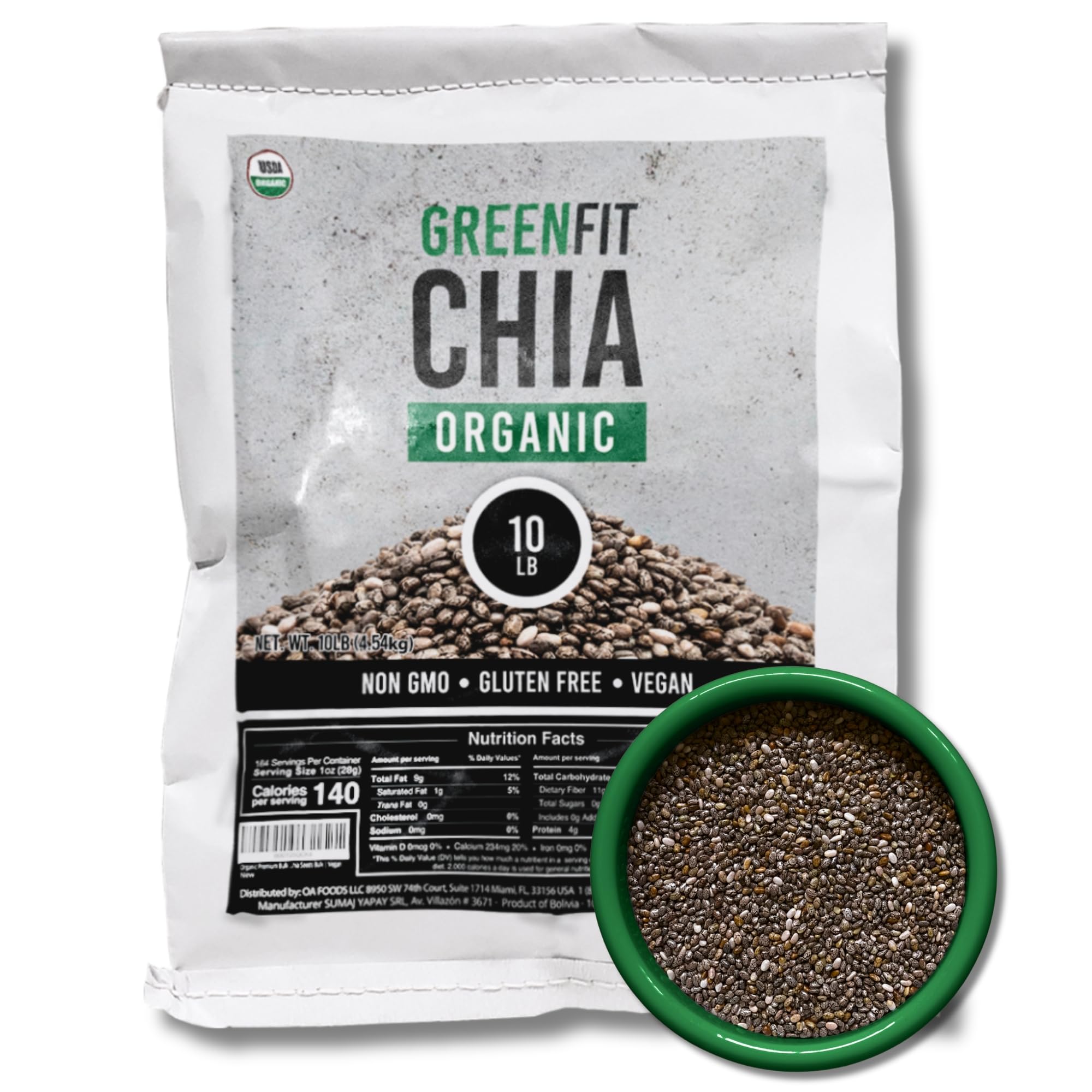 Greenfit organic chia seeds bulk 10lb bag for budget-friendly meal prep.
