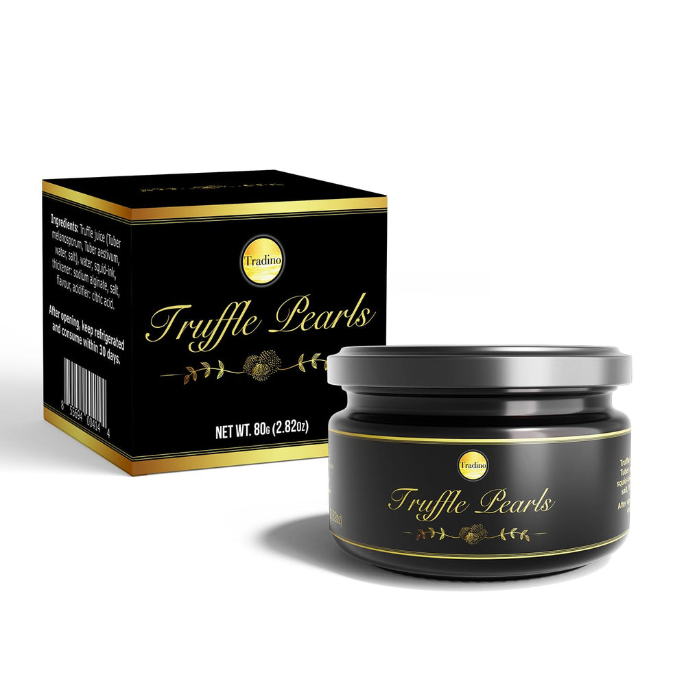 Greenfit Tradino premium black truffle pearls packaging showcases a gift-ready presentation for gourmets.