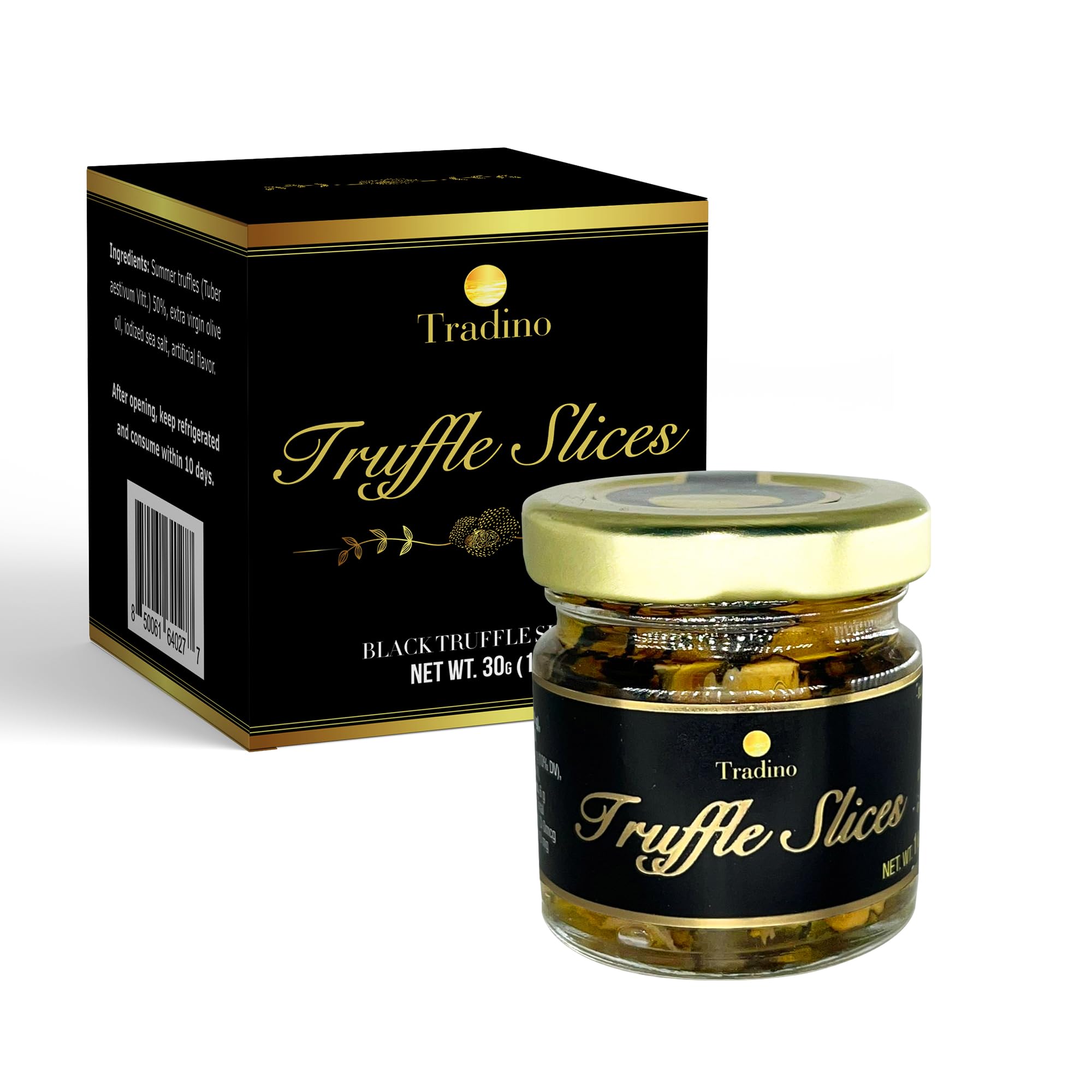 Greenfit Tradino Premium black truffle slices in premium packaging, ideal gift for gourmets.
