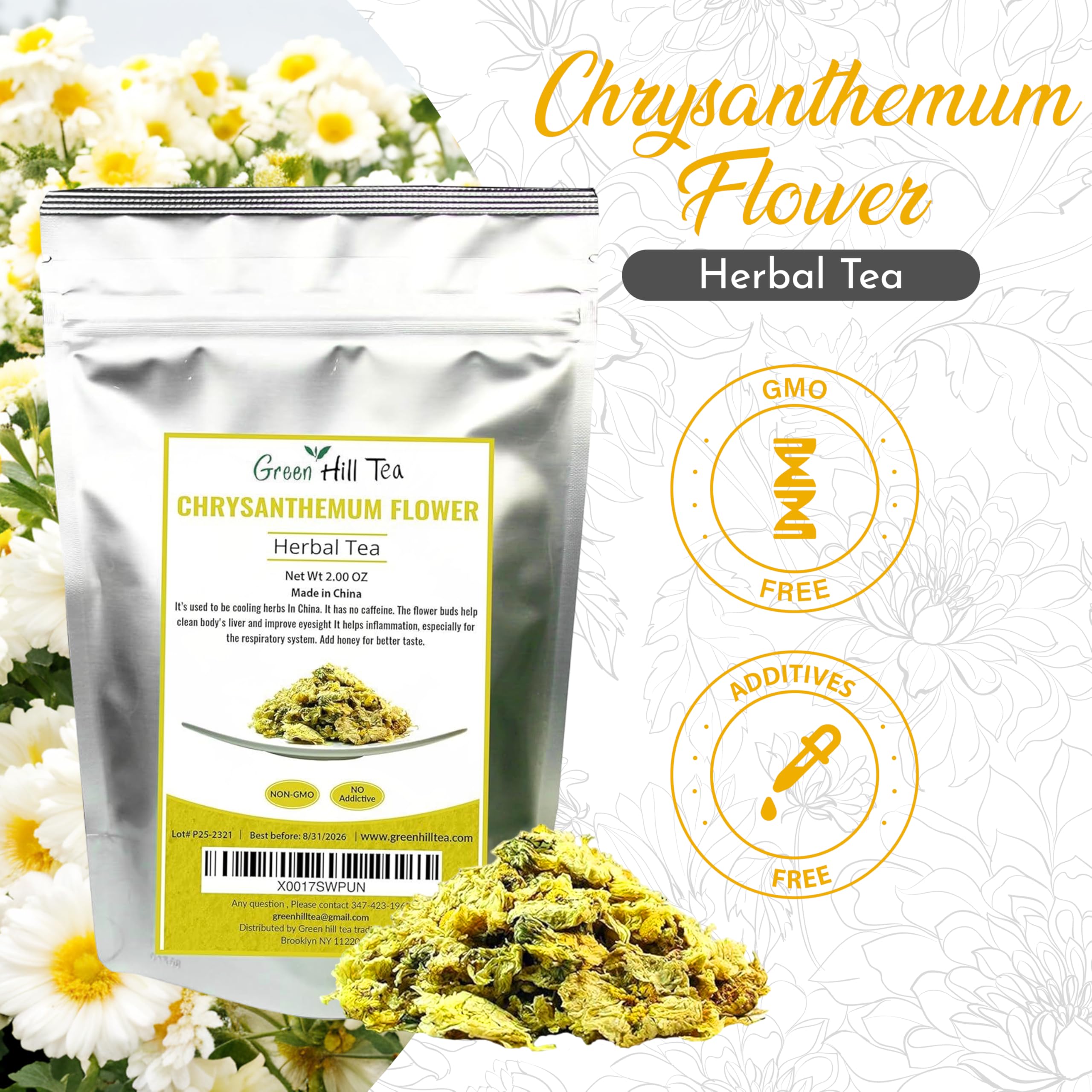 Greenhilltea chrysanthemum blossoms close-up emphasizing natural handpicked quality
