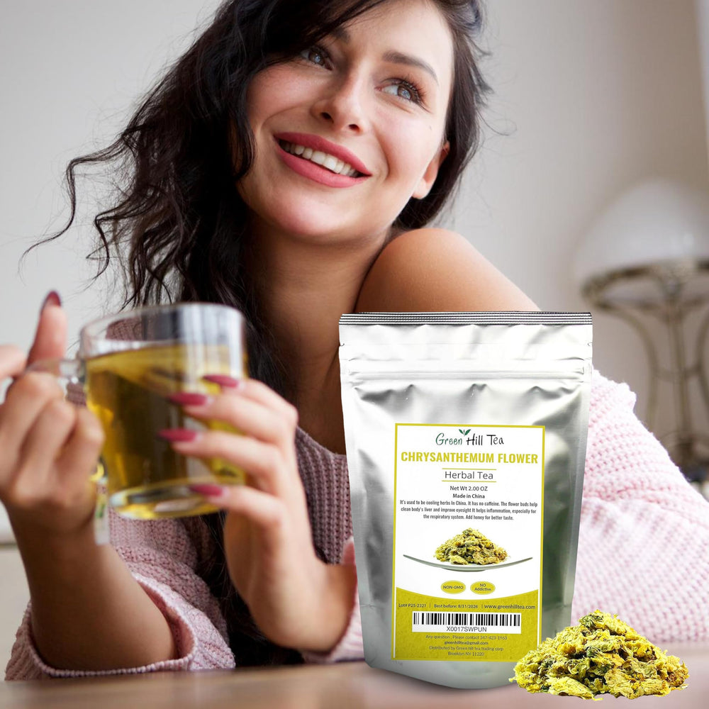 Greenhilltea chrysanthemum cup ready brew showing calming aroma and gentle bitterness