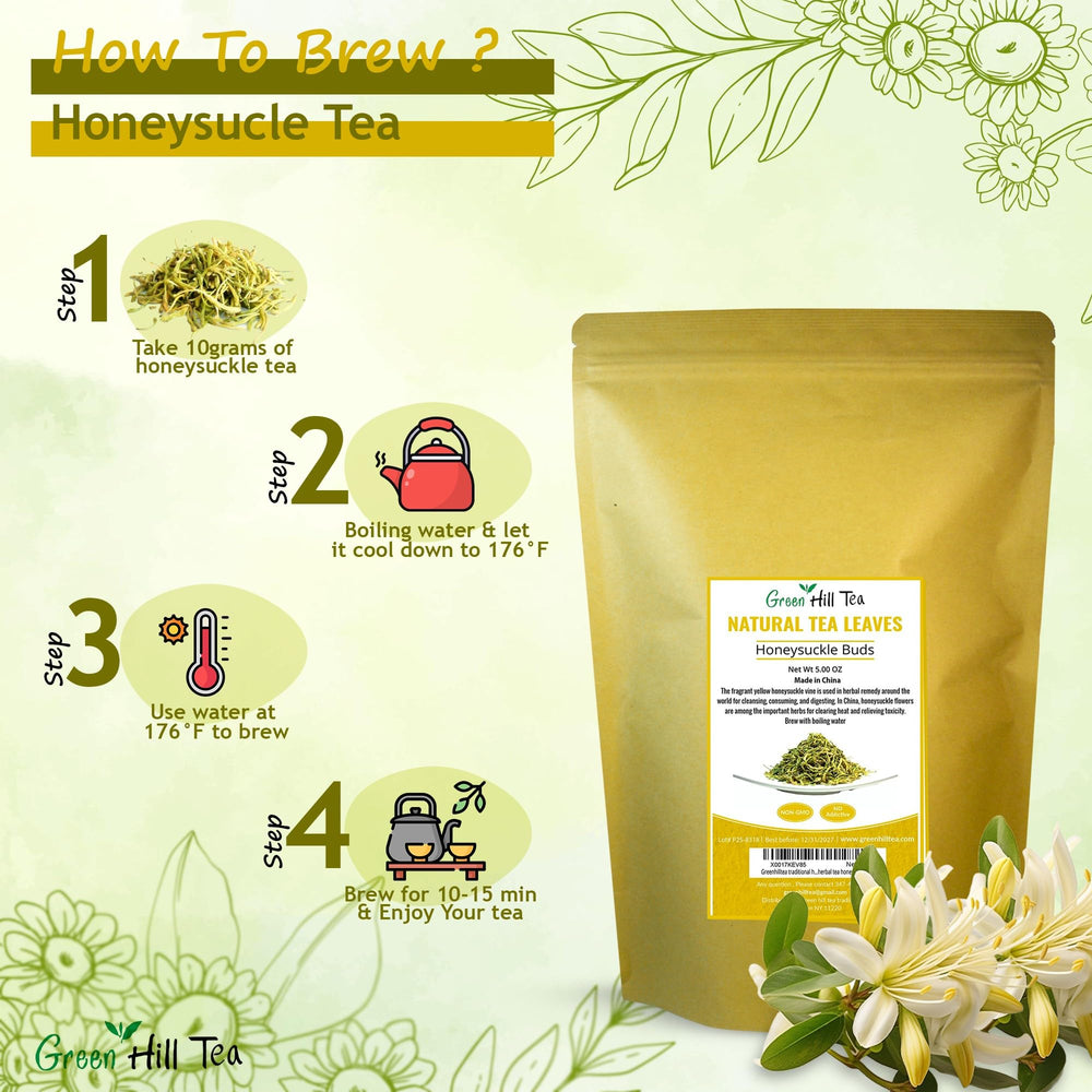 Greenhilltea packaging honeysuckle buds signals premium quality and care