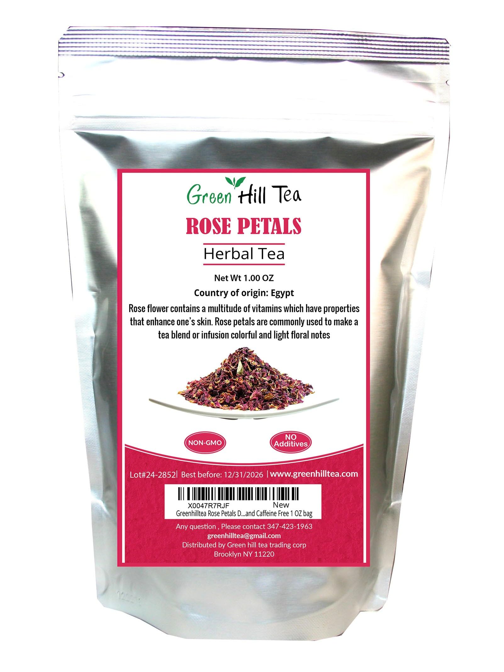 Greenhilltea rose petals in kraft packaging, pure and pantry-ready