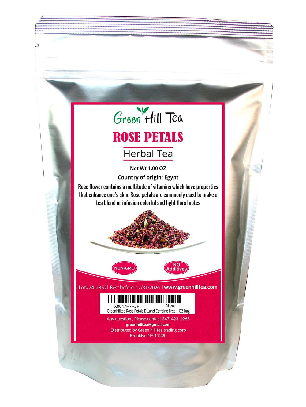 Greenhilltea rose petals in kraft packaging, pure and pantry-ready