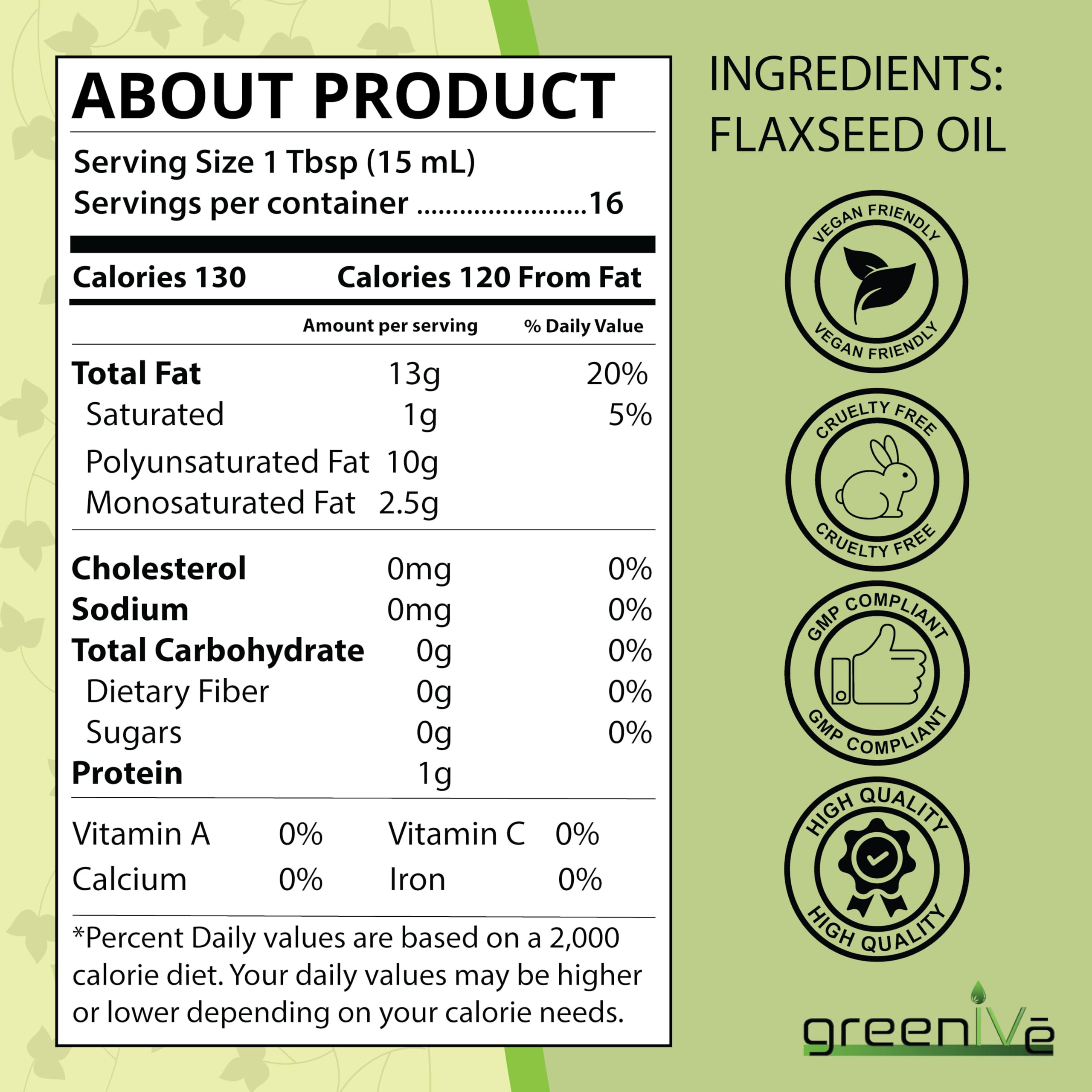 GreenIVe flax seed oil smoothie addition, blends smoothly for a nutritionally rich drink.
