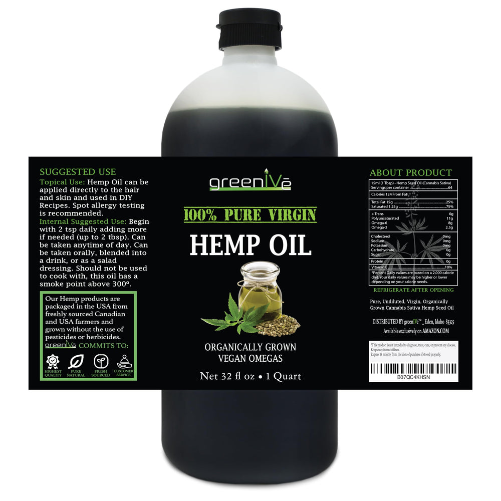 Closeup of GreenIVe Hemp Oil bottle showing purity and color