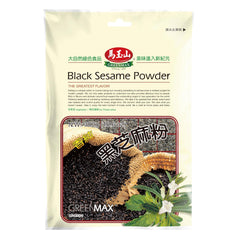 GREENMAX Black Sesame Powder bottle reveals premium roasted seeds for easy nutrition.