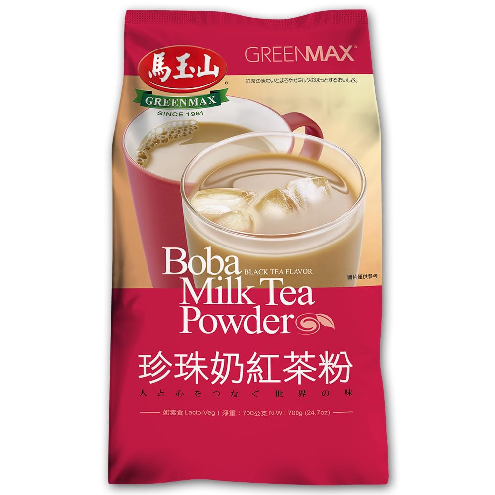 Greenmax boba milk tea powder bag for authentic Taiwanese flavor at home.