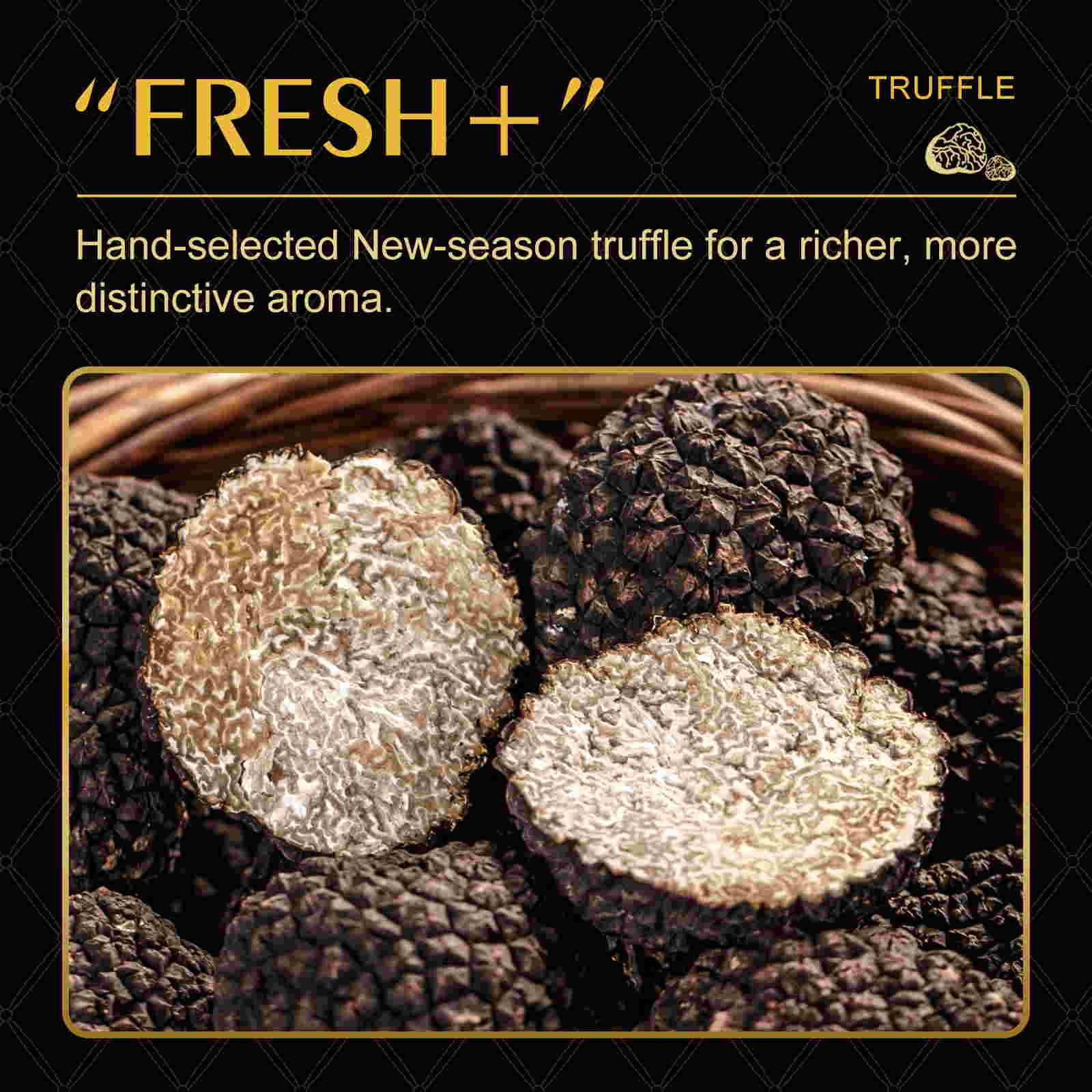 GRELIM italy-made truffle seasoning label showcases gluten-free, vegan ingredients.
