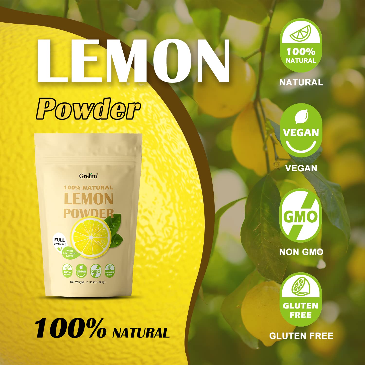Grelim Lemon Powder poured into glass to flavor beverage