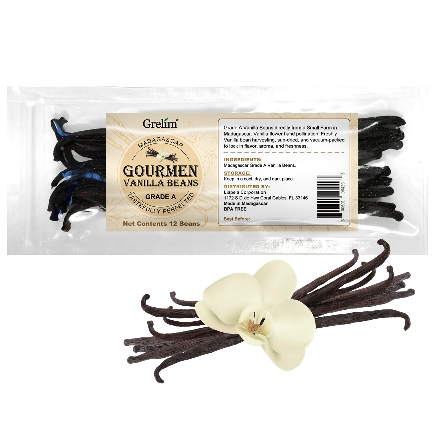 GRELIM Madagascar vanilla beans in whole pods for premium baking