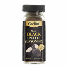 GRELIM new season black truffle powder jar closeup highlights premium Italian quality.