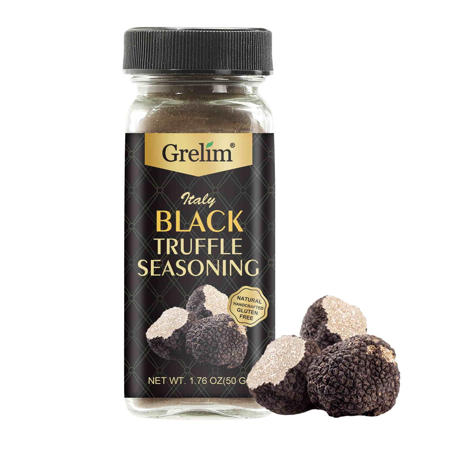 GRELIM premium truffle seasoning bottle front adds rich aroma to pastas and risottos.