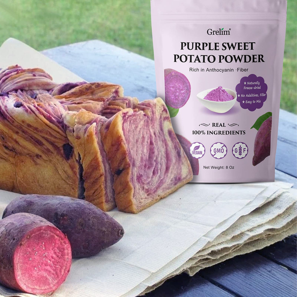Grelim purple sweet potato powder blends into cookies and muffins.